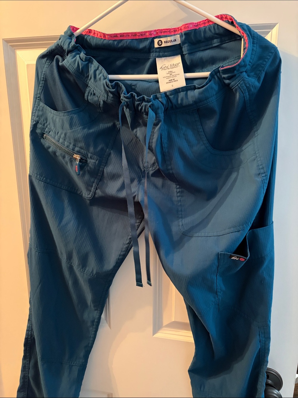 koi Teal Blue Drawstring Flare Scrub Pants